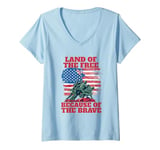 Womens Land of the Free Because of the Brave Memorial Veterans Day V-Neck T-Shirt