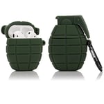 LEWOTE en Silicone Airpods Couverture Mignonne Drôle Compatible pour Apple Airpods 1 et 2 [Série Cool Play] (Grenade Verte de l'armée)