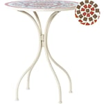 Table de Balcon Vintage Bistrot Extérieur 60 cm en Métal avec Plateau en Mosaïque Blanche Spello