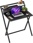 Bureau Pliable - Table Pliante à Double Niveau de 65 cm avec Grand Sac de Rangement et Support d`Écran, Idéal pour Petits Espaces, Bureau d`Ordinateur pour Le Travail et l`Étude à Domicile