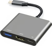 Adaptateur Usb C Vers Hdmi Pour Macbook Pro/Air,3 En 1 Usb C Digital Av Multiport Hub Avec Hdmi 4K,Adaptateur Usb C Vers Usb 3.0 5 Gbps,Convertisseur Usb C Hdmi Pour Mac,Ipad Pro Et Autres