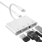 AMLLXEN Adaptateur HDMI OTG pour iPhone, HDMI + Double USB Femelle OTG + Adaptateur Répartiteur de Casque 3,5 mm avec Port Charge Compatible avec iPhone