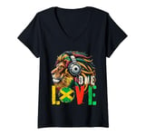 Womens One Love Jamaican Lion Headphones Rasta Reggae Music Vintage V-Neck T-Shirt