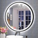 S'bagno Miroir Salle de Bain avec Eclairage 800 mm, Miroir Rond Salle de Bain avec Cadre Aluminium, Anti-Buée, 3000-6500K, Verre Trempé HD ，IP44 Miroir Lumineux Salle de Bain Fonction Mémoire, Noir