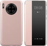 HUAWEI MATE 30 PRO PHONE FLIP CASE COVER SKIN WITH TRANSPARENT WINDOW. PINK