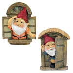 Design Toscano Knothole Gnomes de Bienvenue Sculptures d'Arbres de Jardin, 22.75 cm, porte et fenêtre Ensemble de Deux, polyrésine, palette complète de couleur