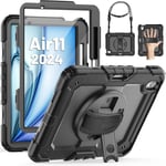 Coque Pour Ipad Air 11 Pouces 2024 M2(6e Gén), Coque Pour Ipad Air 6 2024, Coque Antichoc Avec Protecteur D'écran, Support Rotatif À 360° Et Dragonne, Bandoulière, Avec Porte-Stylo, Noir.[G610]