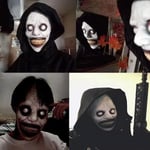 Horror Halloween Mask Hymyilevä Demoni Kauhunaamio Pelottavin valkoisen silmän naamio Cosplay-peliin Valkoinen manaaja