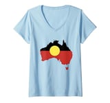 Womens Australian Aboriginal Flag Map Indigenous Art V-Neck T-Shirt