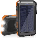 Solcellsladdare 20000mAh, Solpanel Powerbank Vattentät Bärbar Laddare med Dubbla 5V USB-portar/LED