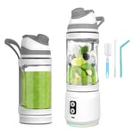 Vaeqozva 700ml Portable Blender Smoothie Maker, 300W Mini Smoothie Blender for Shakes and Smoothies, Intelligent Portable Personal Juicer Blender Usb Rechargeable with a Travel Lid(Grey White)