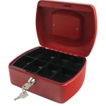 Q-Connect Red 8 Inch Cash Money Box Tin - Lockable + Free Next Day Delivery