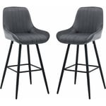 Lot de 2 Tabourets de Bar Hauts avec Dossier Woltu Chaise Moderne avec Repose-Pieds, Siège en Velours, Pieds en Métal, Gris foncé