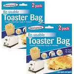 4 pk Reusable Toaster Toastie Sandwich Toast Bags | Pockets Toastabags Toasty