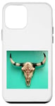 Coque pour iPhone 12 mini Crâne de taureau avec ornements sur un mur vert