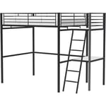 Lit Mezzanine Avec Bureau En Métal Époxy - Noir - Sommier Inclus - 140x190 Cm - Oxford