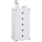 Idimex - Chiffonnier rural commode en bois style mexicain avec 5 tiroirs, en pin massif lasuré blanc - Blanc