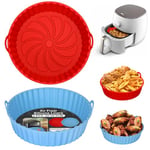 Alyvisun Moule Silicone Air Fryer, 2 Pièces Panier Moule pour Airfryer Réutilisable Friteuse à Air Chaud Plat Pot Ronde Doublure Liner pour Friteuse Air, Micro-ondes, Four (Rouge+Bleu Ciel)