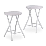 Relaxdays Tabouret de jardin lot de 2 BASTIAN pliant plastique optique rotin balcon terrasse rond résistant HxlxP: 45 x 32,5 x 29 cm, blanc