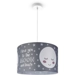 Paco Home - Plafonnier Chambre Enfant Suspension Bébé Abat-Jour Tissu Rond Étoiles Lampe à suspension - Blanc, Design 1 (Ø45,5 cm)