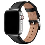 SUNFWR Leather Straps for Apple Watch Strap 40mm 41mm 38mm 42mm(Series 10), Men Women Replacement Genuine Leather Strap for iWatch Series Ultra 10 9 8 7 6 5 4 3 2 1/SE(38mm 40mm 41mm, Black/Sliver)