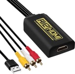 Av Au Hdmi Rca Composite Cvbs 1080p Mini 3rca Au Convertisseur Hdmi Support Pal/Ntsc Pour Pc Tv Stb Xbox Wii Ps4 Ps3 Vhs Magnétoscope Caméra Dvd Nintendo N64 (Noir)