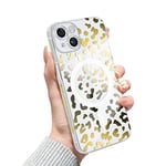 Newseego Coque iPhone 13 Transparente pour Filles et Femmes [Compatible avec MagSafe], Motif Léopard Élégant Coque Magnétique iPhone 13 Coque de Protection Antichoc Mignonne pour iPhone 13 -Doré