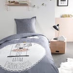 Parure housse de couette enfant coton 57 fils LITTLE PRINCESS gris 140x200 cm