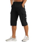 MAGCOMSEN Mens Casual Shorts Lounge Shorts Breathable Quick Dry Shorts Gym 3/4 Capri Pants Hiking Fishing Shorts Mens Football Shorts with Zipper Pockets Black, 36