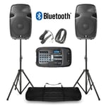 Portable PA Speaker System MP3 Bluetooth Amplifier Mixer, Mic, Stands DJ Disco