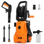 Electric Pressure Washer - 1800w 140Bar Electric Power Washer with Hose Reel, 16.4FT Power Cord, Adjustable Nozzle, High Pressure Washer for Cars, Fences, Patios, Driveways