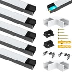 Angdarun Lot de 6profilés LED x 1 m, professionnels en aluminium pour bandes LED, En forme de U Pour canal LED/rail LED, Pour bandes lumineuses jusqu'à 16 mm, Pour plafond, vitrine (6 X 1m)