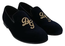 DOLCE & GABBANA Shoes Loafers Blue Velvet Gold Slippers EU39.5 / US6.5