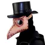 Pestsläkarmask Fågelmask Pestdräkt Steampunk Mask Halloween Kostym PU Läder Lång Näsa Cosplay Rekvisita Retro Gotisk Fest(Brun)