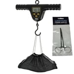 XPR Carp Fishing Digital T Bar Weigh Scales + Soft Mesh Sling + 5 inch Forceps