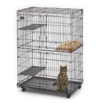 MidWest Homes for Pets Cat Playpen / Cat Cage Includes 3 Adjustable Resting Platforms, Removable Leak-Proof Pan, Easy 2-Door Top / Bottom Access & 4-locking Wheel Casters, Model 130, Black