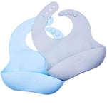 PREMYO Set de 2 Bavoir Bébé Maternelle Récupérateur - Silicone Souple Confortable Imperméable Élastique - Garçon Bleu