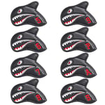 Craftsman Golf Iron Covers Shark Embroideried with 3D Fin 8pcs Black Golf Iron Club Headcover Set with Large Red No.