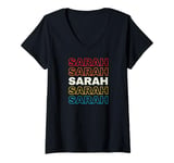 Womens I Love Sarah Personalized Retro Sunset First Name V-Neck T-Shirt