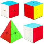 SISYS 4 Pack Speed Cube Set Magic Puzzle Cube Ensemble 2x2x2 + 3x3x3 + 4x4x4 + Pyraminx Pyramide Cubo Magique Casse Tete sans Autocollants 3D Puzzle Jouets pour Garçons Filles Enfants Adultes