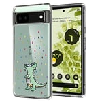 Unov Compatible with Pixel 6a Case Clear with Design Soft TPU Shock Absorption Slim Embossed Pattern Protective Back Cover for Pixel 6a 5G 6.1 inch (Rainbow Dinosaur)