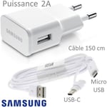 Original Samsung - Chargeur Secteur Prise de Courant Origine + Cable Cordon MicroUSB & USB-C Blanc Pour Galaxy A51 / A51 5G