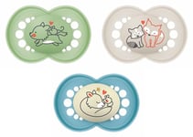 MAM Lot de 3 sucettes originales Day & Night avec tétine en silicone SkinsoftTM ultra douce pour bébé 6 mois Bleu(La conception du produit peut varier)