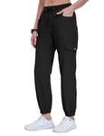 MoFiz Pantalon Cargo Femme Long Jogging Pantalon de Randonnée d'été Léger Pantalon Outdoor Imperméable Séchage Rapide avec 4 Poches Noir XXL