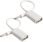 2 pièces AUX à USB 3.5mm mâle Aux Audio Jack Branchez à USB 2.0 Femelle Convertisseur Câble Cordon pour Voiture Blanc par (Car Besoin MP3 Decode Fonction)