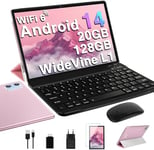 Tablette Android 14 Tablette 10 Pouces avec 20Go RAM+128Go ROM(TF/1To),Octa-Core,5G+2.4G WiFi 6 ,Dual Camera ,6000mAh, BT 5.0, GMS Certified, Widevine L1,Tablettes 2 en 1 avec Clavier Souris-Or rose