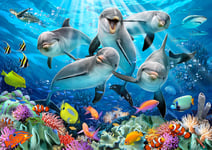 Puinen palapeli ainutlaatuisilla elementeillä "Happy Dolphins" Wooden Puzzle 1000 pcs / Wooden.city