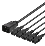 Strömkabel 3-polig apparatkabel + Y-splitter, IEC C20 hane till 5xIEC C13 hona, 2 m