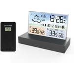 Station Météo sans Fil Intérieur/Extérieur avec Capteur, LED Ecran Rétro-éclairage, Thermomètre, Hygromètre, Baromètre, Horloge Numérique, Alarme et