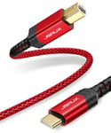 Câble D'Imprimante Usb B Vers Usb C, En Nylon Tressé, Câble Midi Usb C Compatible Avec Macbook Pro, , , Canon, Brother, Lexmark, Xerox Imprimantes Et Scanners - Rouge - 3 M